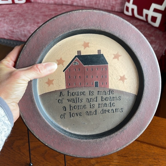 Primitive Home & Stars on Wood Plate, Barbara Lloyd - Picture 3 of 3